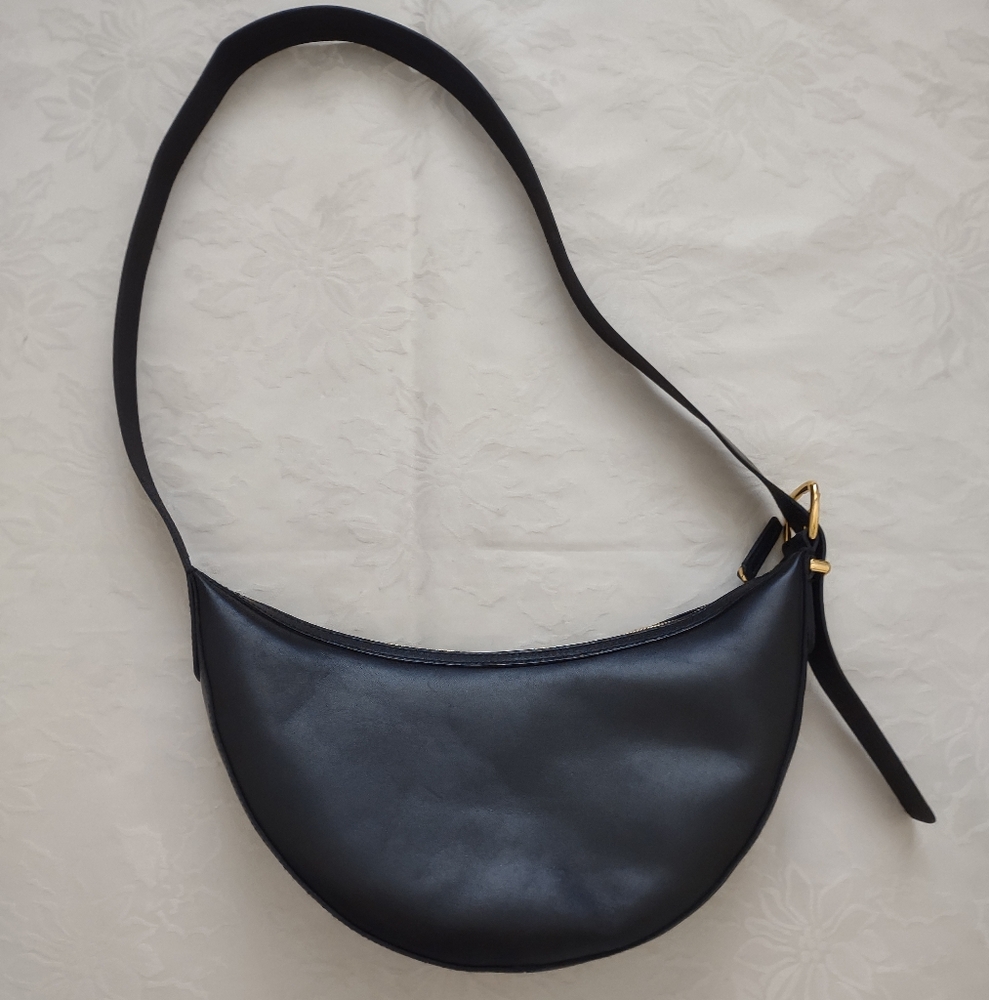Madewell Black Leather Crescent Curve Crossbody Shoulder Bag with Gold Hardware